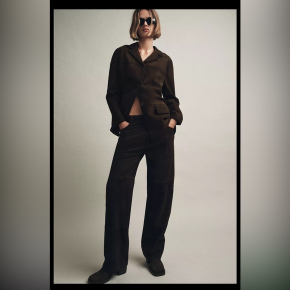 ZARA 100% SUEDE LEATHER BLAZER JACKET - Picture 9 of 12